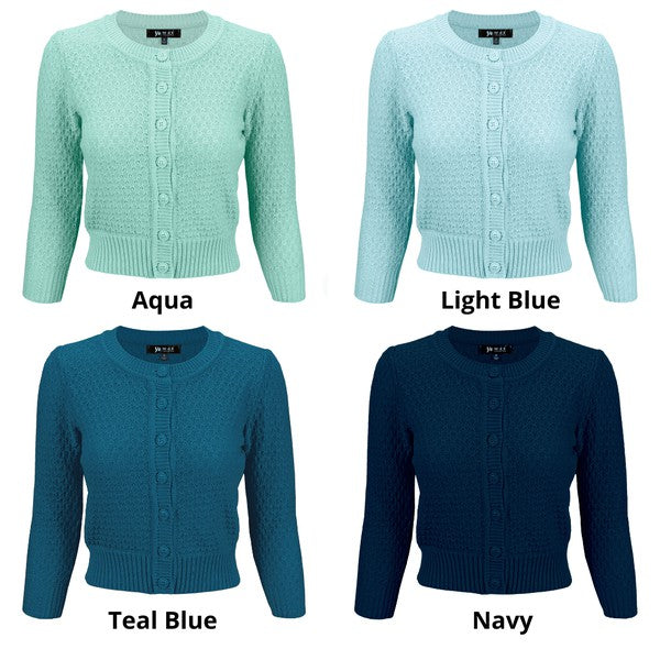 Cute Pattern Cropped Cardigan Sweater 3/4 Sleeve