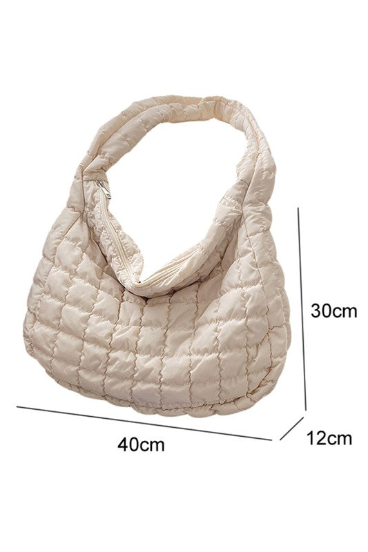 Beige Quilted Zipper Large Jennie Shoulder Bag