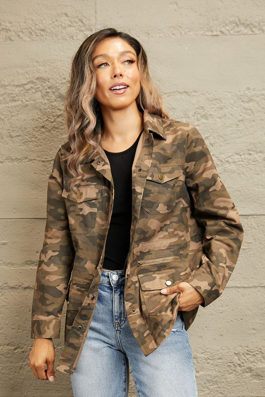 Double Take Camouflage Snap Down Jacket