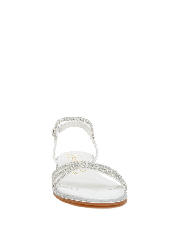 Nobbity Rhinestone Pearl Detail Flat Sandals