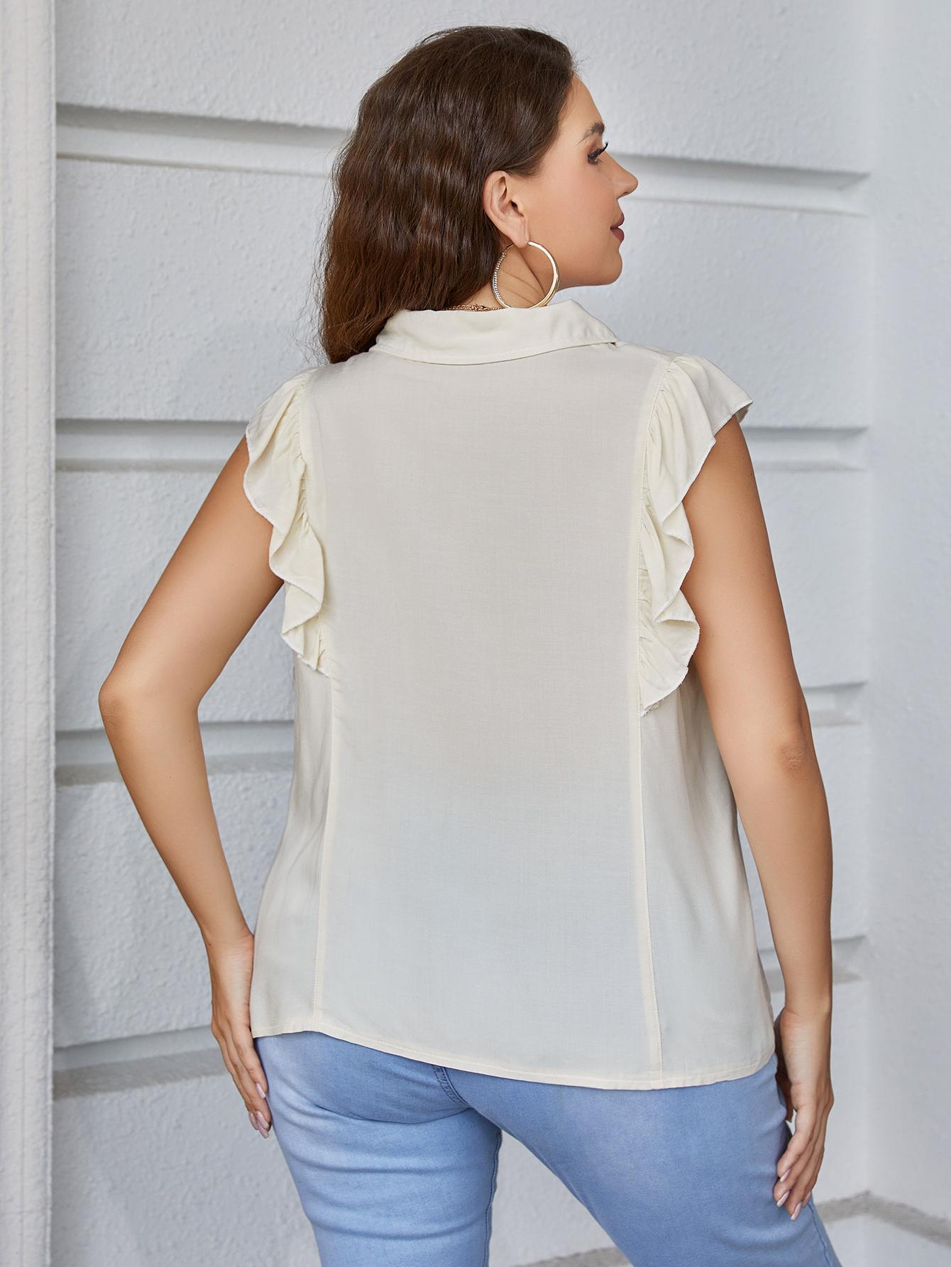 Plus Size Ruffled Cap Sleeve Shirt