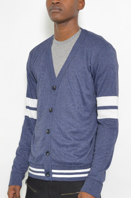 Weiv Mens Two Stripe Button Cardigan