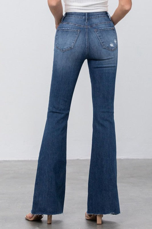 MID RISE DARK WASH FLARE JEANS