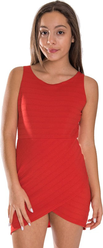 JUNIORS ENVELOPE BANDAGE DRESS