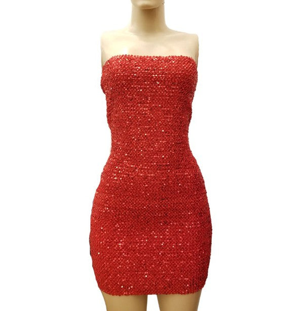 WOMEN'S SEQUIN TUBE MINI DRESS WITH ZIPPER BACK