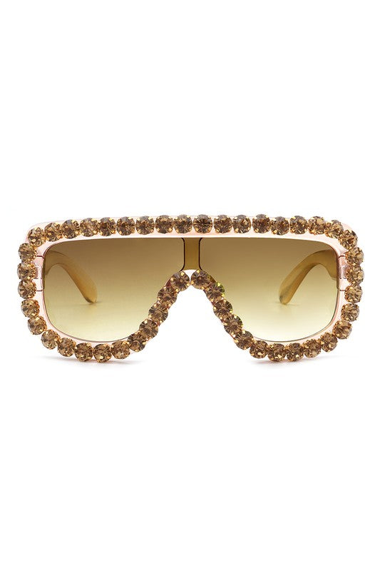 Women Oversize Rhinestone Aviator Sunglasses