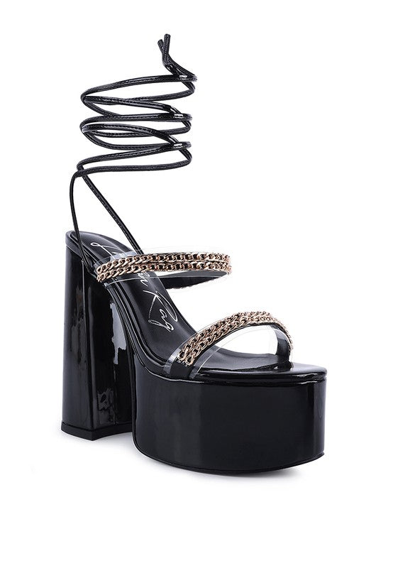 INDULGENCE Metal CHAIN LACE UP CHUNKY SANDALS