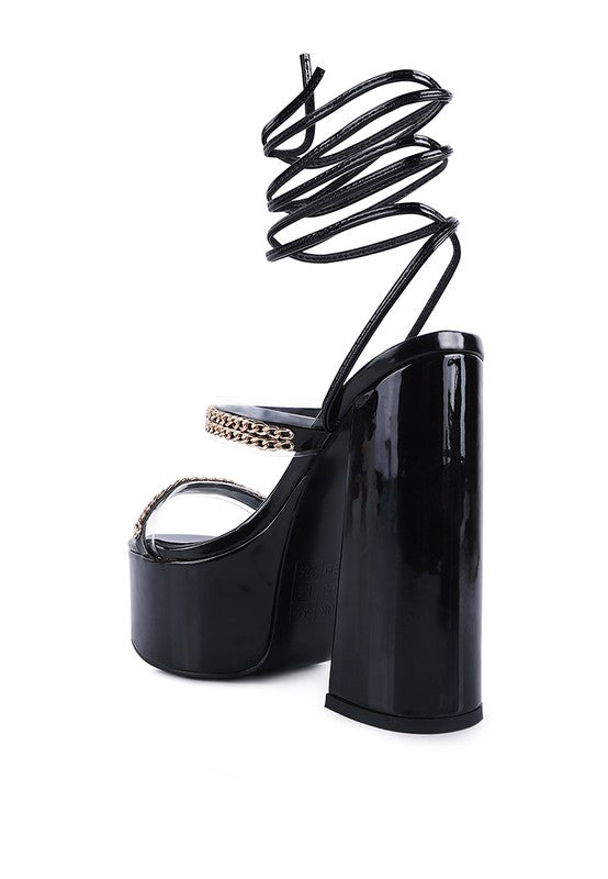 INDULGENCE Metal CHAIN LACE UP CHUNKY SANDALS