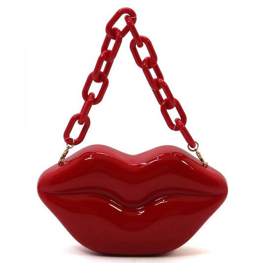 Acrylic Hard Case Lips Clutch Crossbody Bag