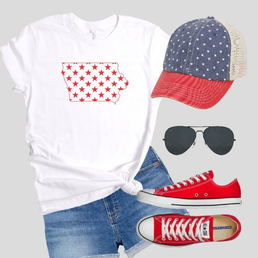 Red Stars State IOWA Crew Neck Tee