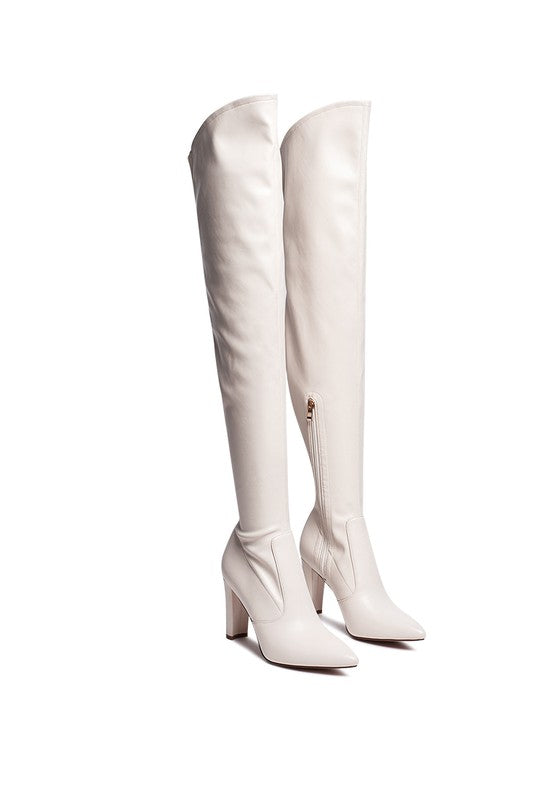 ZADE THIGH HIGH LONG BOOTS IN STRETCH PATENT PU