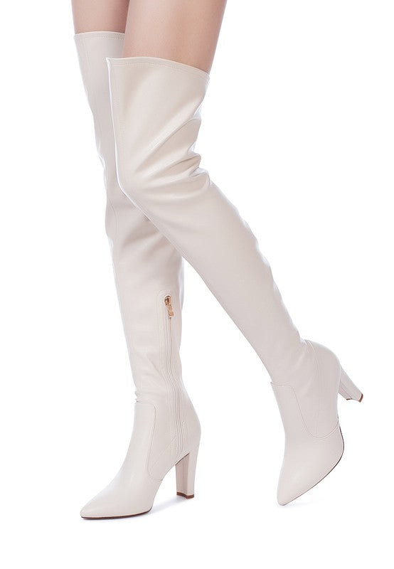 ZADE THIGH HIGH LONG BOOTS IN STRETCH PATENT PU