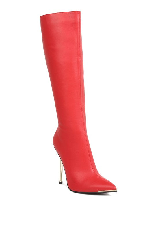 HALE Faux Leather Pointed Heel Calf Boots