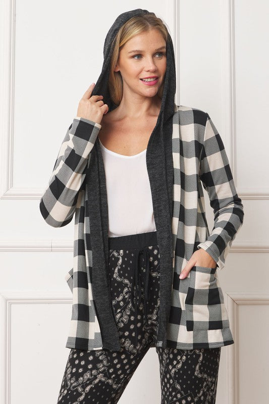 Buffalo Plaid Hooded Cardigan