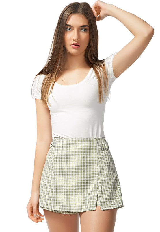 Chequered Skort With Buckles