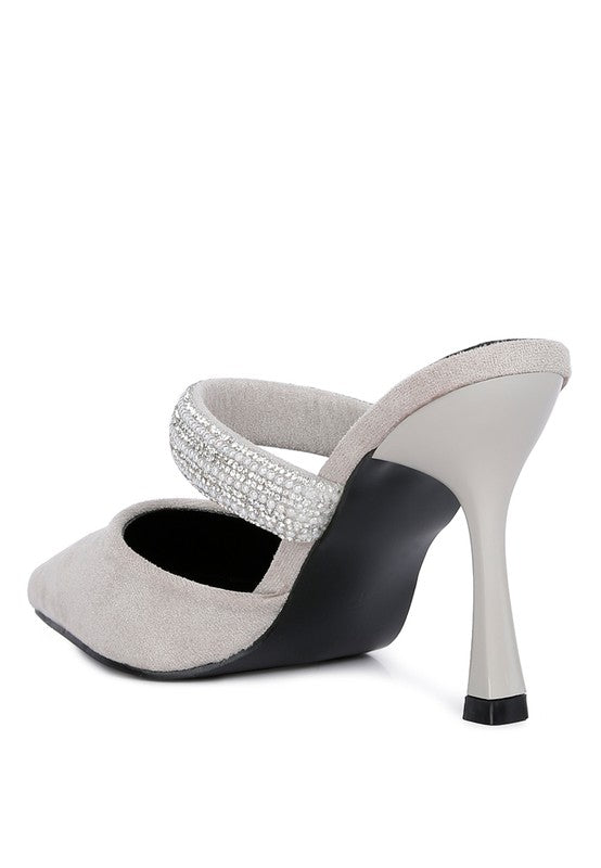 Fauci Diamante Strap Heeled Mules