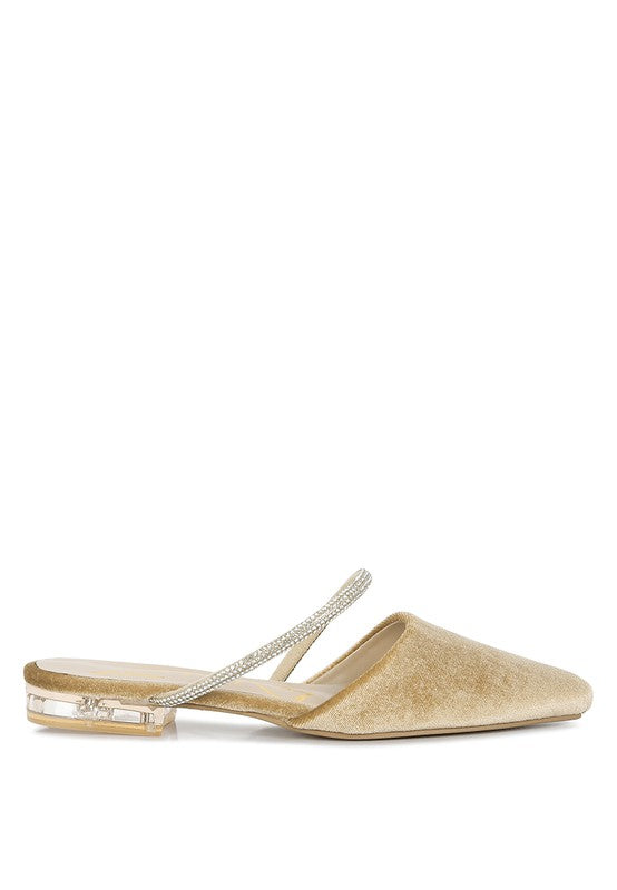 Turnon Velvet Diamante Detail Flat Mules