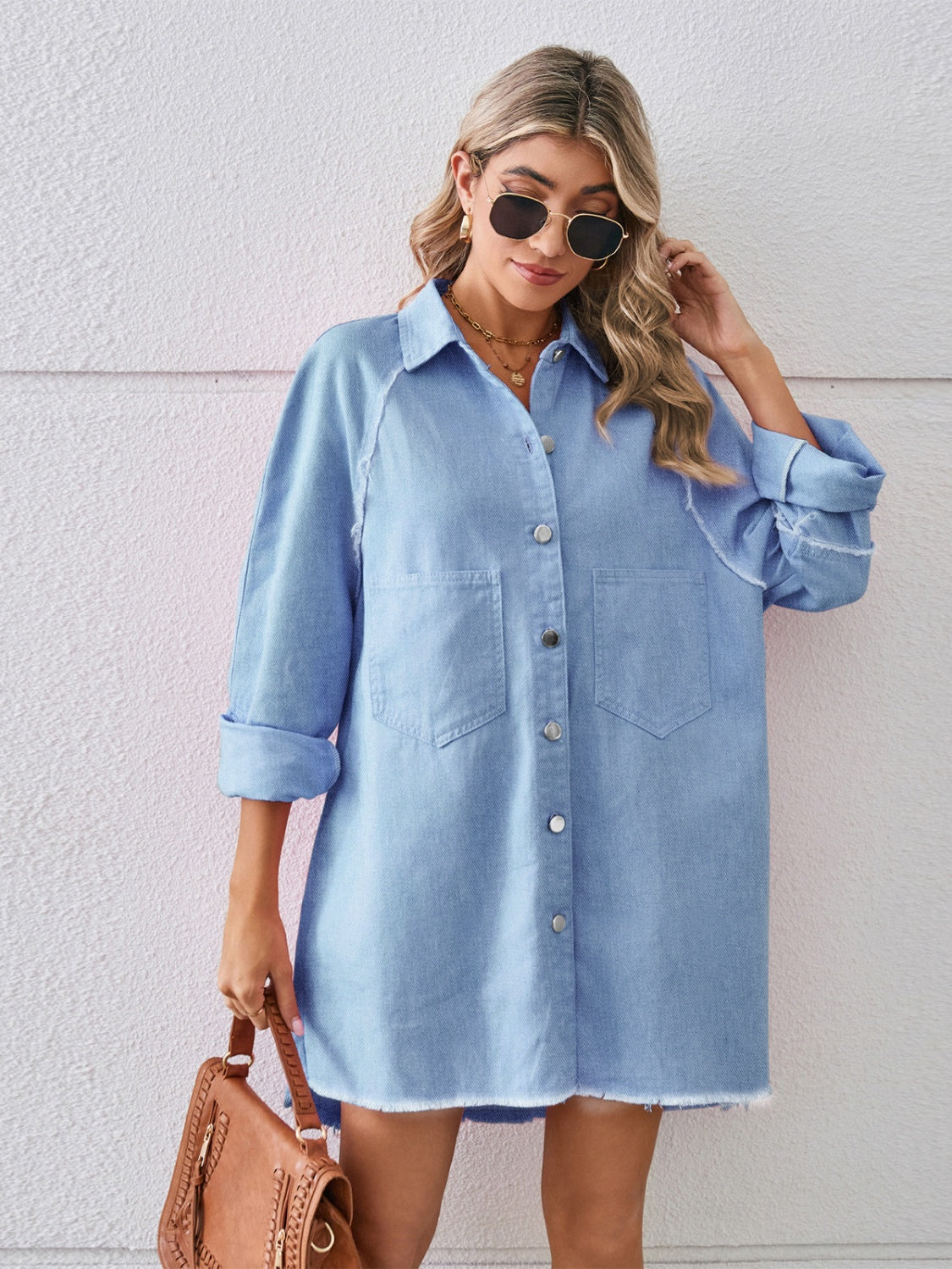 Raw Hem Button Up Denim Dress