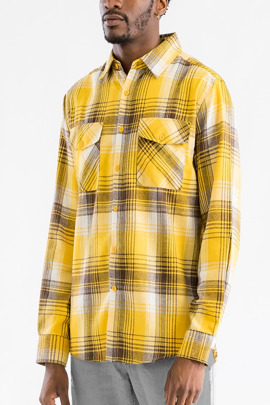 Regular Fit Checker Plaid Flannel Long Sleeve