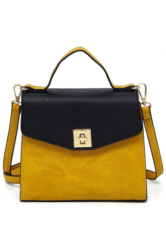 Colorblock Twist Lock Flap Satchel