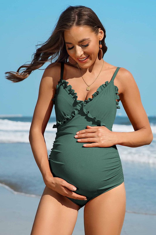 Ruch Floral Maternity Swimsuit Pregnancy Swimwear