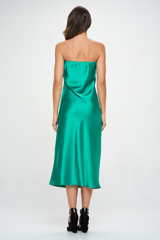 Made in USA Silky Satin Tube Draped Dress