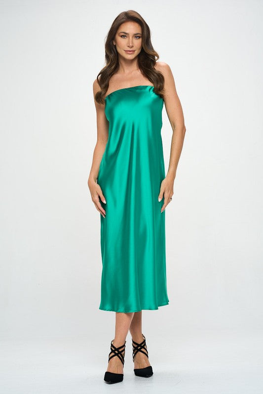 Made in USA Silky Satin Tube Draped Dress