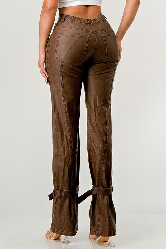 Athina PU Brown Cargo Pants