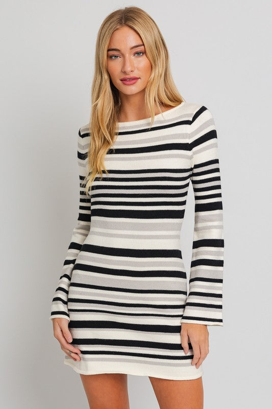 Boat Neck Bell Sleeve Sweater Dress