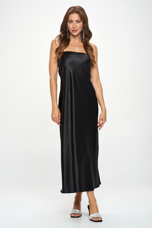 Made in USA Silky Satin Tube Draped Dress.