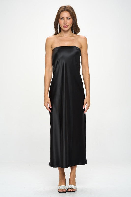 Made in USA Silky Satin Tube Draped Dress.