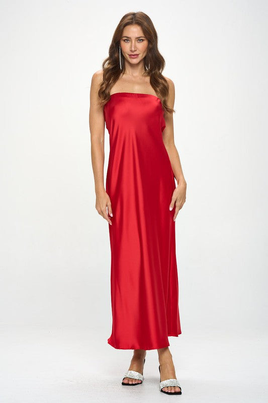 Made in USA Silky Satin Tube Draped Dress