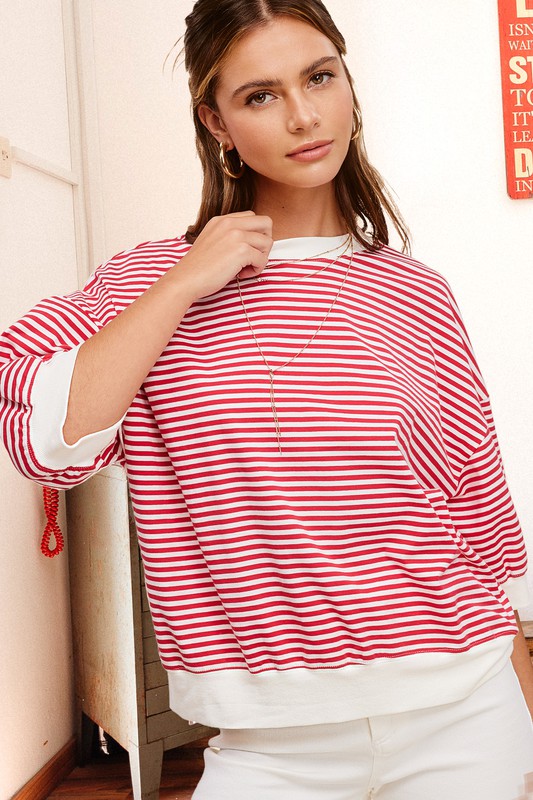 Crew Neck Stripe Short Sleeve Top