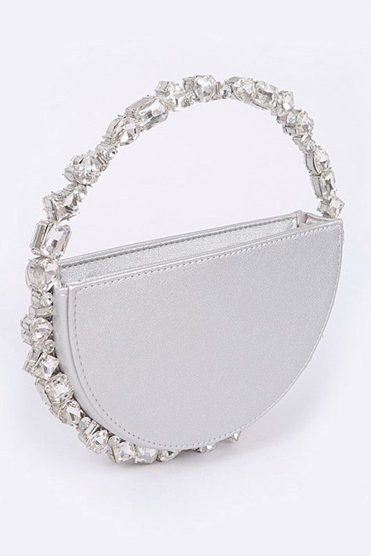 Crystal Handle Metallic Circle Clutch