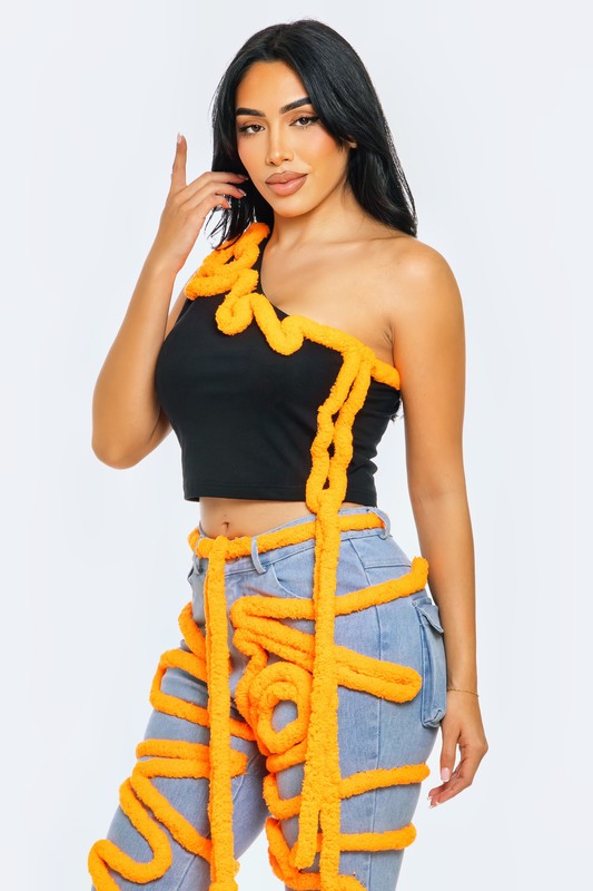 Sculptural Swirl Pipeline Asymmetrical Crop Top