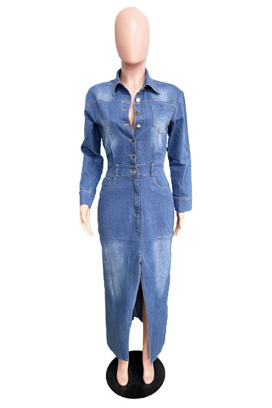 WOMEN FASHION DENIM LONG MAXI DRESS