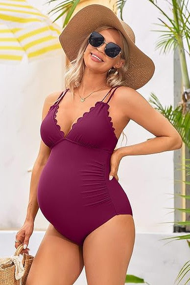 Ruch Scallop V Neck One Piece Maternity Swimsuit