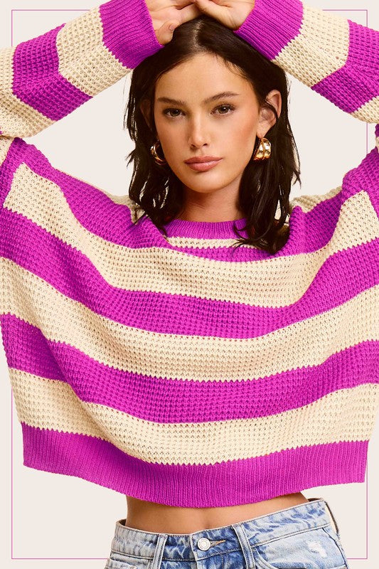 Striped Round Neck Loose Fit Sweater