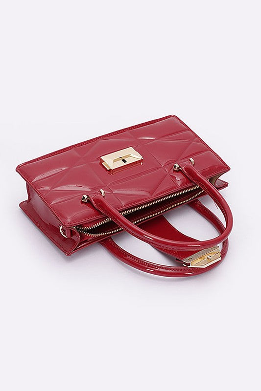 Faux Patent Leather Top Handle Swing Bag