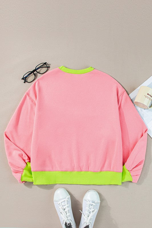 Women Colorblock Bubble Sleeve Sweatshirt