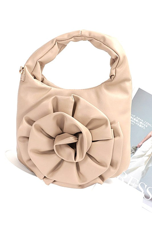 Pleated Flower Top Handle Clutch