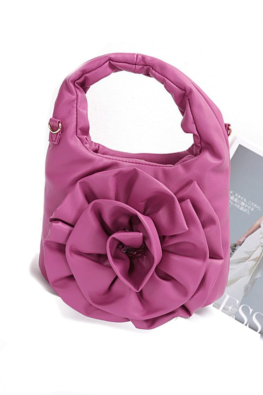 Pleated Flower Top Handle Clutch