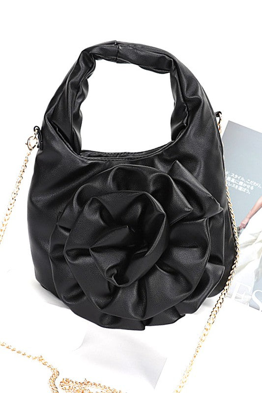 Pleated Flower Top Handle Clutch