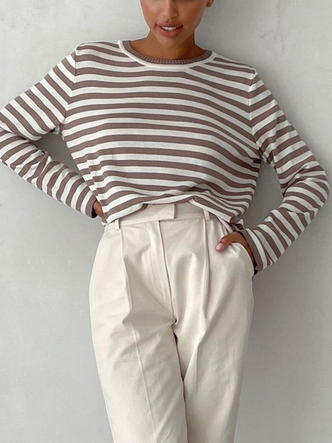 Striped Round Neck Long Sleeve Sweater