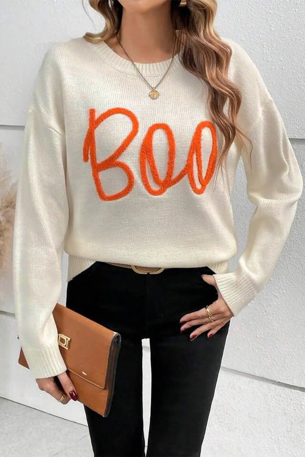 BOO Round Neck Long Sleeve Sweater