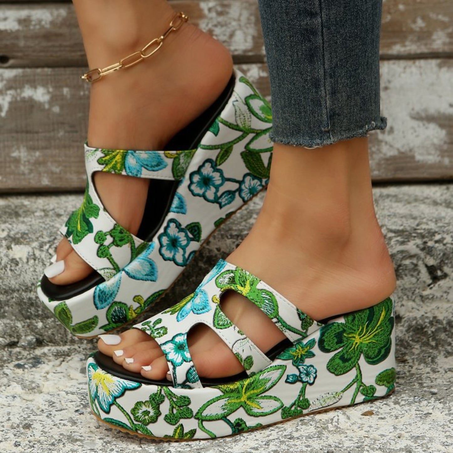 Cutout Floral Peep Toe Sandals