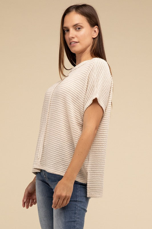 Dolman Short Sleeve Jacquard Sweater