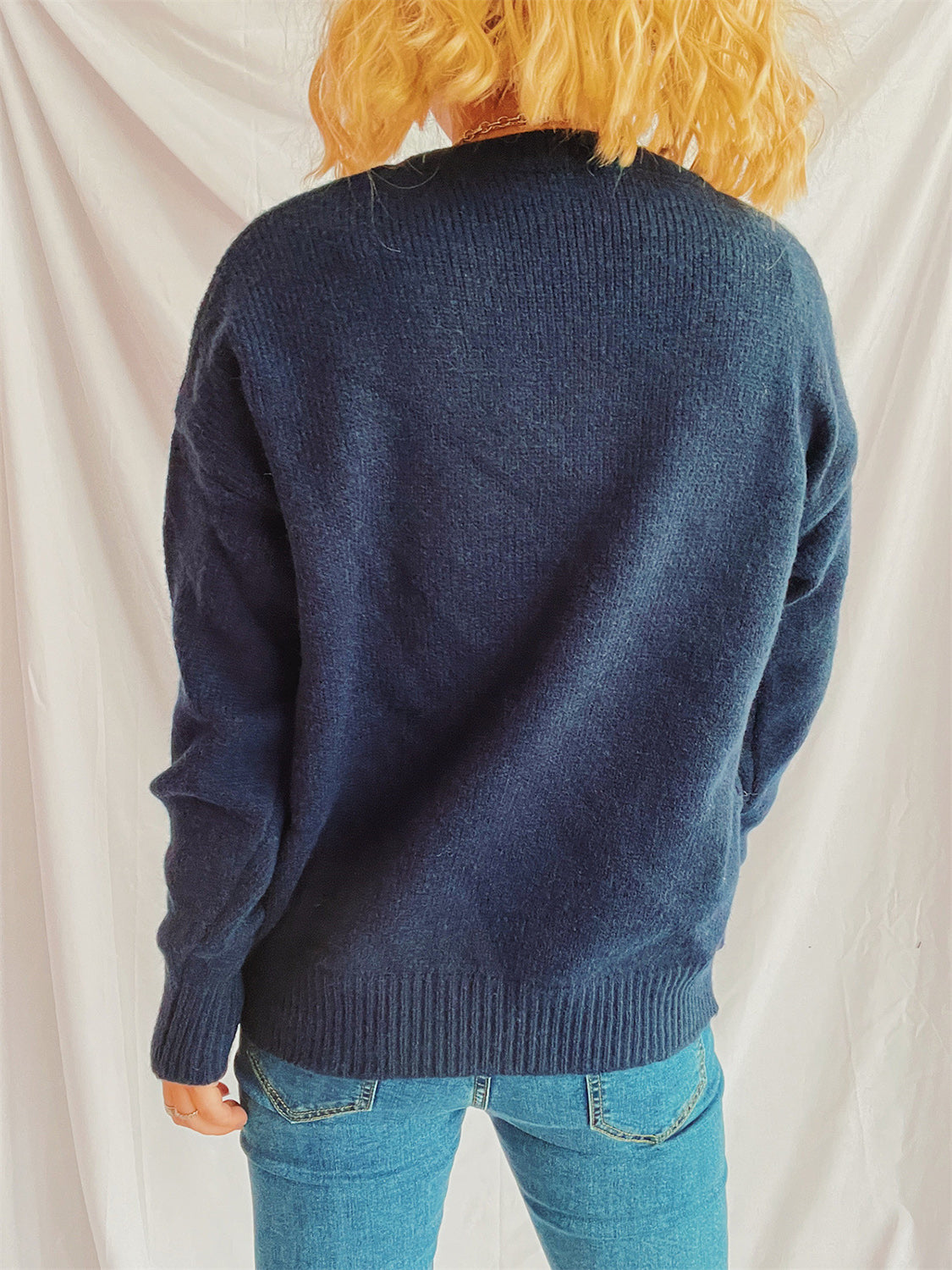 Contrast Star Round Neck Long Sleeve Sweater