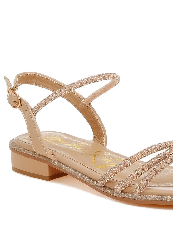 Nobbity Rhinestone Pearl Detail Flat Sandals