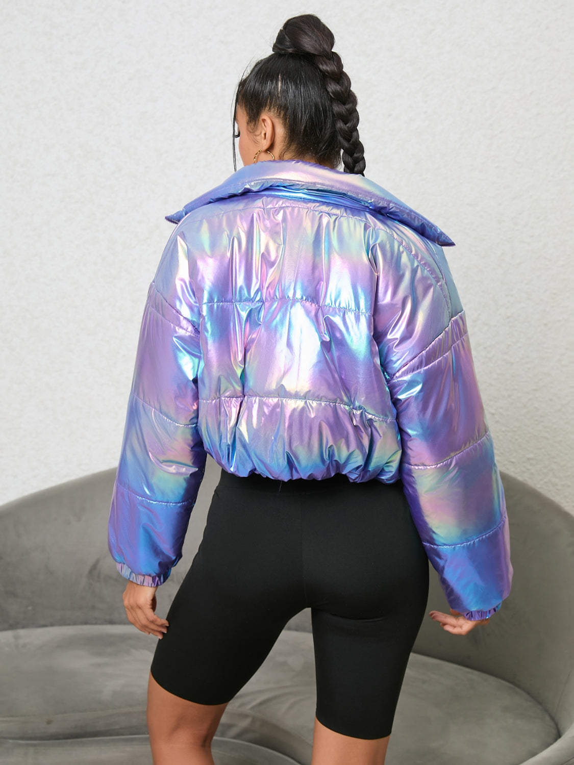 Gradient Zip-Up Collared Puffer Jacket